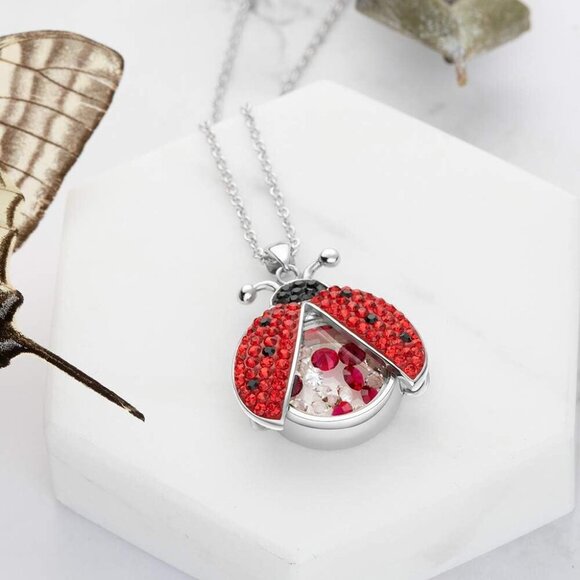 Ladybug Necklace Silver Cubic Zirconia Cute Crystals Females Gifts Halloween - Picture 3 of 6